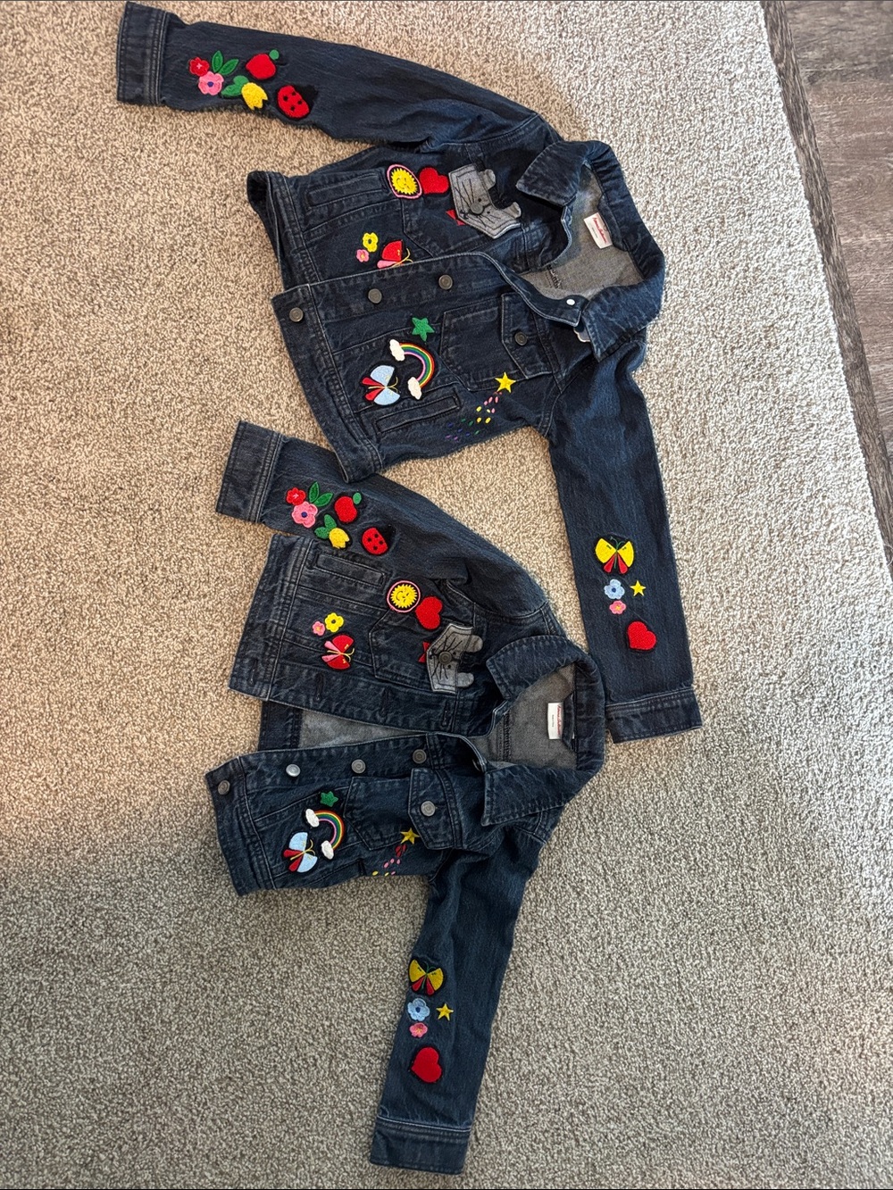 Hanna Andersson Dark Blue Denim Jacket with Colorful Embroidered Patches